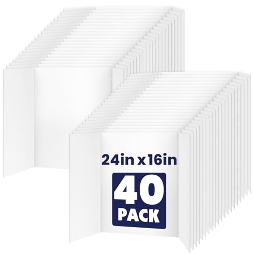 40 Pack White Trifold Poster Board, 16in x 24in Corrugated Project Board - size: 16''x24''-40P