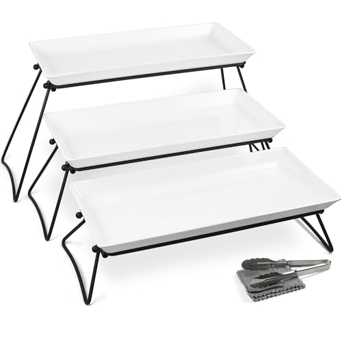 Czlizdyt Extra Large 3 Tier Serving Tray Set, 24x22x9.7 inch Cupcake Fruit Cookie Dessert Table Display Stands Melamine Tiered Platters Food Trays for Party Buffet Entertaining, White - color: White
