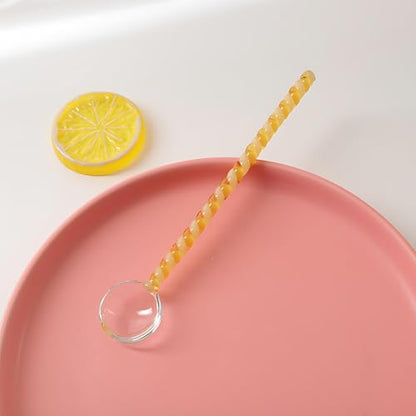 Glass Coffee Stirring Spoons 6.7 Inch Clear Crystal Cocktail Mixing Spoon Teaspoons Ice Cream Jam Yogurt Sugar Scoop Swizzle Stick Stirrer for Bar Cafe Party Banquet (Yellow Orange) - color: Yellow Orange
