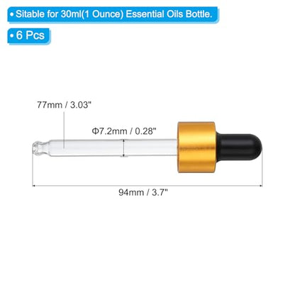 PATIKIL Glass Eye Dropper Caps, 6 Pcs Anodized Aluminum Glass Dropper Closure Top for 30ml(1oz) Essential Oils Bottle, Perfume, Lab Experiments, Gold Tone - color: Gold Tone, size: 30ml