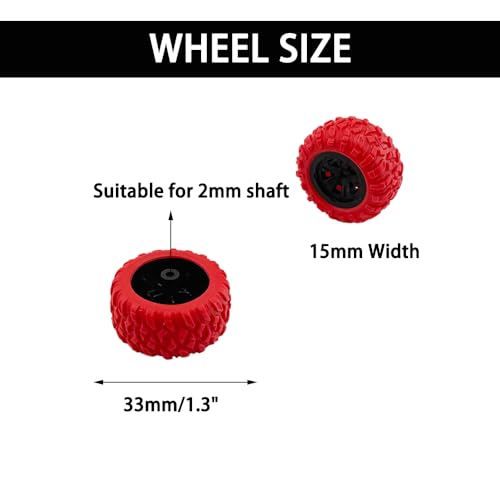 10PCS Toy Wheel Model Car Rubber Tire Wheel with 5PCS Shaft Round Rod Axles for RC Car Truck Robot DIY Model Building Parts (2x33mm Red) - style: 2x33mm Red