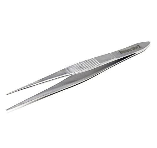 Stainless Steel High Precision Forceps with Fine Strong Straight Serrated Point to use Engineer Labware for Scientific Use (3.5 Inch) - size: 3.5 Inch