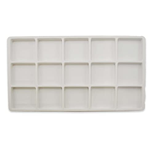 cBox CuteBox Company 3pc White Plastic Tray (14.75” x 8.25” x 1”) with 15 Compartment White Flocked Tray Insert for Jewelry Storage, Organization, Merchandise, Display - color: 3pc, size: 15 Compartment