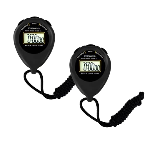 Stopwatch Sport Timer, 2 Pack Large Display Digital Stopwatch Timer with Date Time, No Alarm Silent Easy to Set Stopwatches for Sports, Coaches, Kids, Swimming and Running (Black) - color: Black