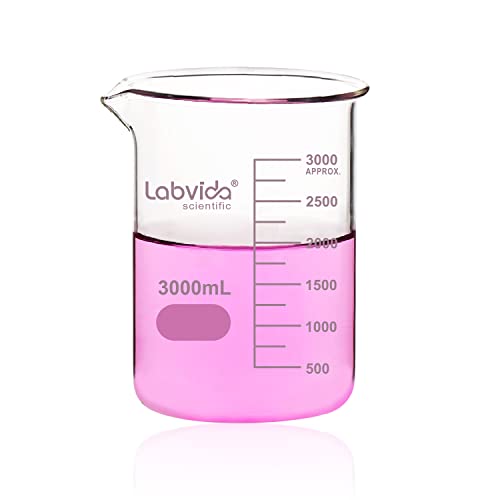 Glass Beaker, Vol. 3000ml, 3.3 Borosilicate Griffin Low Form with Printed Graduation,LVA022 - style: Vol.3000ml