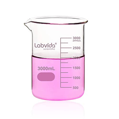 Glass Beaker, Vol. 3000ml, 3.3 Borosilicate Griffin Low Form with Printed Graduation,LVA022 - style: Vol.3000ml