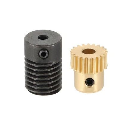 uxcell Worm Gear Set 20T 0.5 Module 20:1 Reduction Rate, Right Rotation Drive Gear Box Wheel Reduce Transmission Part (Brass Gear-4mm Bore, #45 Steel Rod 3mm Bore) - size: Gear-4mm, Rod-3mm Bore, style: 0.5M-20T