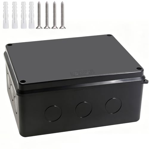 Outdoor Waterproof Box,Junction Box Reserved Holes IP65 ABS Plastic Electrical Boxes Power Cord Enclosure Project Box Black 10 x 7.9 x 4.7 inch(255x200x120mm) - size: 10" x 7.9" x 4.7"