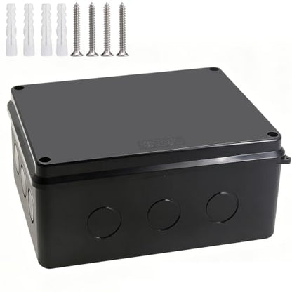 Outdoor Waterproof Box,Junction Box Reserved Holes IP65 ABS Plastic Electrical Boxes Power Cord Enclosure Project Box Black 10 x 7.9 x 4.7 inch(255x200x120mm) - size: 10" x 7.9" x 4.7"