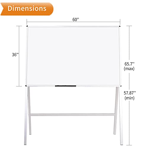 VIZ-PRO Easel Whiteboard, 60 x 36 Inches, Magnetic H-Stand Dry Erase Board - size: 60"W x 36"H