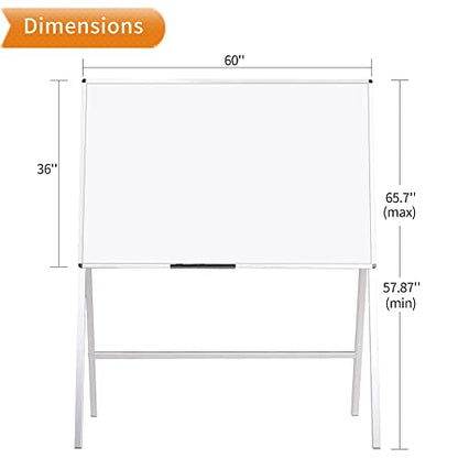 VIZ-PRO Easel Whiteboard, 60 x 36 Inches, Magnetic H-Stand Dry Erase Board - size: 60"W x 36"H