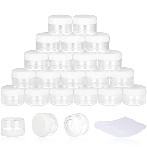 100PCS 5 Gram Sample Containers, 5ml Empty Jars with Lids, Small Cosmetic Containers, Mini Sample Jars with 8PCS Mini Spatulas for Make Up, Oils, Lotion, Powder, Paint, Jewelry, Lip Balms(White Lid) - color: White, size: 100 Count