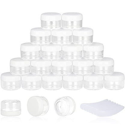 100PCS 5 Gram Sample Containers, 5ml Empty Jars with Lids, Small Cosmetic Containers, Mini Sample Jars with 8PCS Mini Spatulas for Make Up, Oils, Lotion, Powder, Paint, Jewelry, Lip Balms(White Lid) - color: White, size: 100 Count