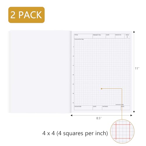 2 Books Carbonless Chemistry Lab Notebook, 8.5X11 Inch, 100 Sets - size: 100 Sets (White 4X4 grid)