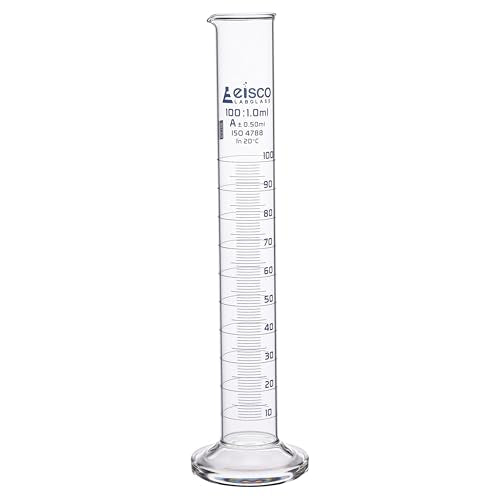Graduated Cylinder, 100ml - Class A Tolerance ±0.50ml - Round Base - Blue Graduations - Borosilicate 3.3 Glass - Eisco Labs - size: 100mL