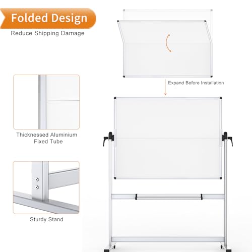 VIZ-PRO Rolling Whiteboard, 48" x 48" Mobile White Board with Stand - size: 48"W x 48"H