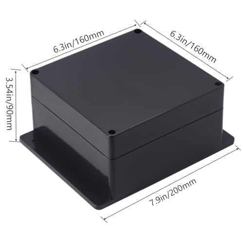 Junction Box IP65 Waterproof ABS Plastic Electrical Project Case Power Junction Boxes, Project Box with Fixed Ear Black 6.30x6.30x3.54 inch (160 x 160 x90 mm) - color: Fixed Ear Design, size: 6.30"x6.30"x3.54"