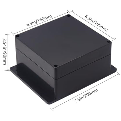 Project Box IP65 Waterproof Junction Box ABS Plastic Electrical Boxes DIY Electronic Project Case Power Enclosure with Fixed Ear 6.30x6.30x3.54 inch (160 x 160 x90 mm) - color: Black, size: 6.30"x6.30"x3.54"