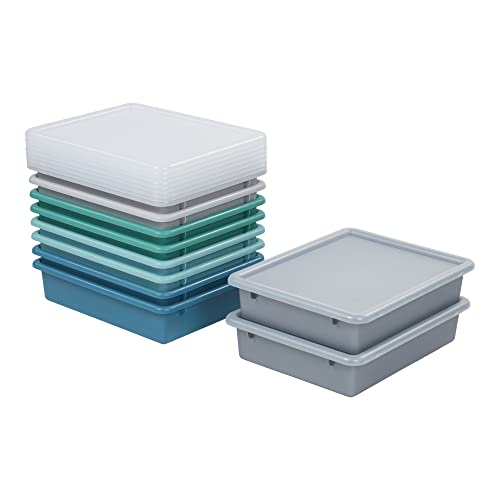 ECR4Kids Letter Size Plastic Tray Organizer with Lids, Small, Storage Bins, Contemporary, 10-Piece - color: Contemporary