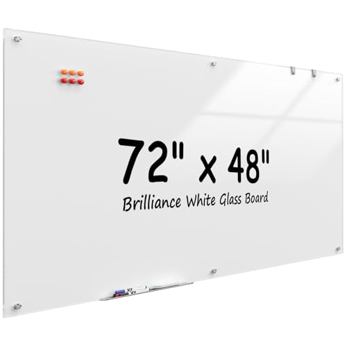 MaxGear 72" x 48" Glass Whiteboard Wall Mounted for Office Home Classroom - color: Brilliance White, size: 72"W x 48"H