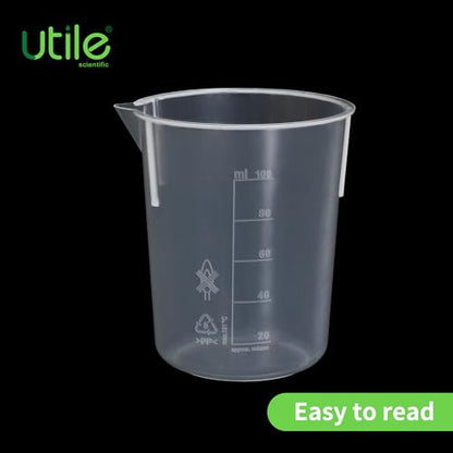 Utile 10 Pcs Plastic Beaker Set with spout of Vol.100ml, Plastic Measuring Beaker For Lab Science with Molded Graduations, 4081.0100.10 - style: 10pcs of Vol.100ml, Molded Graduations