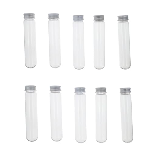 Pokinge 80ml Plastic Test Tube clear Refillable Bottle Transparent Candy Containers Storage Tube Bath Salts Vial Cosmetic Bottle with Aluminum Caps (10 pcs)(silver)