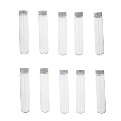 Pokinge 80ml Plastic Test Tube clear Refillable Bottle Transparent Candy Containers Storage Tube Bath Salts Vial Cosmetic Bottle with Aluminum Caps (10 pcs)(silver)