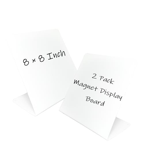 2 Pack Metal White Magnet Display Board, 8"×8" Anti-Slip Desk Magnetic Bulletin Board Decorative Tabletop Memo Photo Display Stand Small Business Supplies for Home Office Vendor Booth Events Classroom - size: 8" × 8"- W