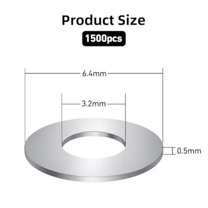 1500PCS M3 Flat Washers, 304 Stainless Steel 18-8, Thickened M3 Metric Washers for Screws and Bolts, 3.2mm ID x 7mm OD - color: Silver, size: M3