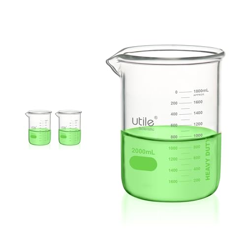 Utile 2000ml Beaker Set, 2pcs of 67.6oz Upgraded Thickening Glass Beakers, Low Form Chemical Lab Beakers, Borosilicate 3.3 Glass with Printed Graduation, 4000.2000.2 - style: 2pcs of Vol.2000ml