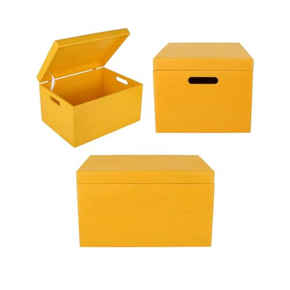 Creative Deco Large Yellow Wooden Box Storage with Hinged Lid - color: Yellow, size: XXL | Handles