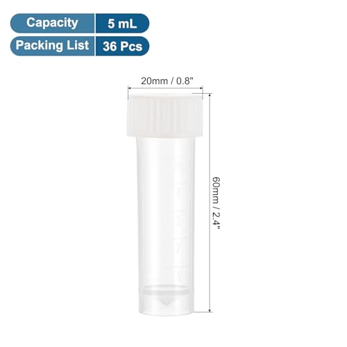 PATIKIL 5mL Plastic Cryogenic Vial, 36Pcs Cryogenic Storage Tube Lab Frozen Test Tube Container Storage Screw Cap for Lab Laboratory Science, White Clear - color: White, size: 5mL