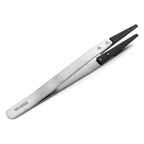 Utoolmart ESD-2A Precision Anti-Static Carbon Fiber Tweezers Stainless Steel Tweezers for Craft Jewelry Electronics - color: 1pcs, size: ESD-2A