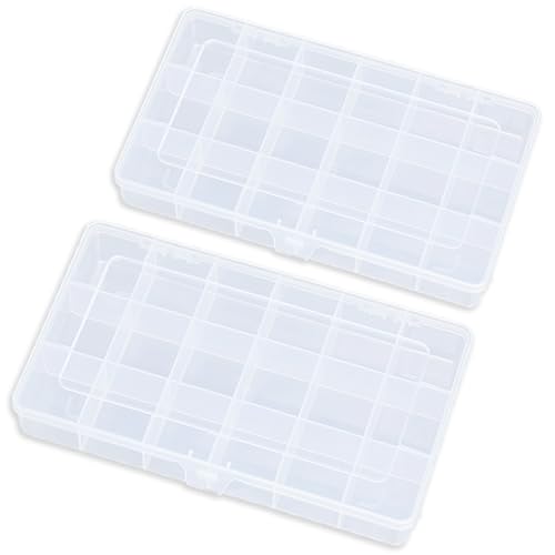 2PCS 18 Grids Transparent Beads Storage Containers Box, Rectangle Clear Craft Supply Case for Small Items and Other Craft Projects, Bead Rings Jewelry Display Organizer - size: 18 Grids