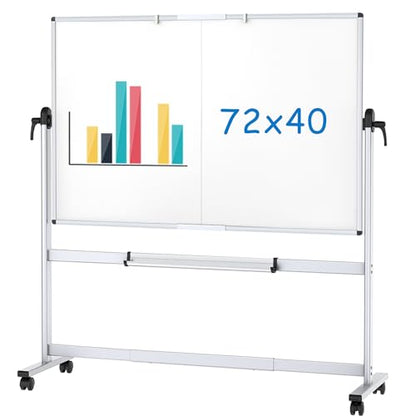 VIZ-PRO Rolling Whiteboard, 72" x 40" Mobile White Board with Stand - size: 72"W x 40"H