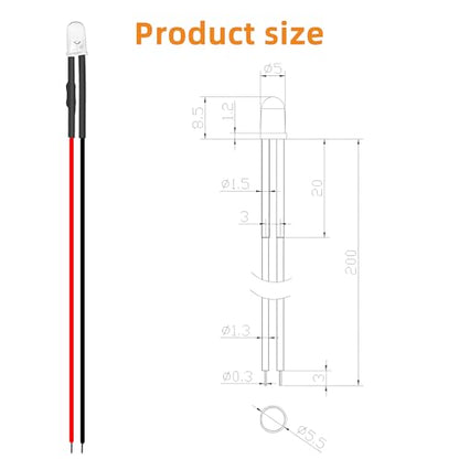 60pcs Red Pre Wired Led Diode Lights 12v,5mm Led Light Emitting Diodes for DIY Scientific Experiment - color: Clear-red(60pcs)