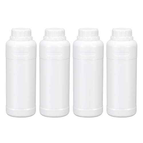 16oz/500ml Plastic Food Grade Storage Bottles, Wide Mouth HDPE Chemical Reagent Sample Bottle Liquid Containers with Sealed Caps (White, 4 Pcs) - color: White, size: 16 Ounces