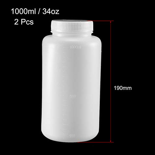uxcell Plastic Lab Chemical Reagent Bottle 1000ml/34oz Wide Mouth Sample Sealing Liquid Storage Container 2pcs - size: 1000ml/34oz 2pcs