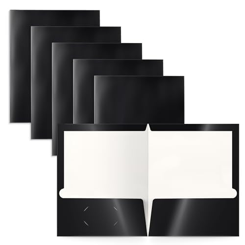 Better Office Products 2 Pocket Glossy Laminated Black Paper Folders, Letter Size, Black Paper Portfolios, Box of 25 - color: Black