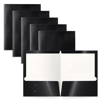 Better Office Products 2 Pocket Glossy Laminated Black Paper Folders, Letter Size, Black Paper Portfolios, Box of 25 - color: Black