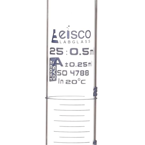 Graduated Cylinder, 25ml - Class A Tolerance ±0.25ml - Round Base - Blue Graduations - Borosilicate 3.3 Glass - Eisco Labs - size: 25mL