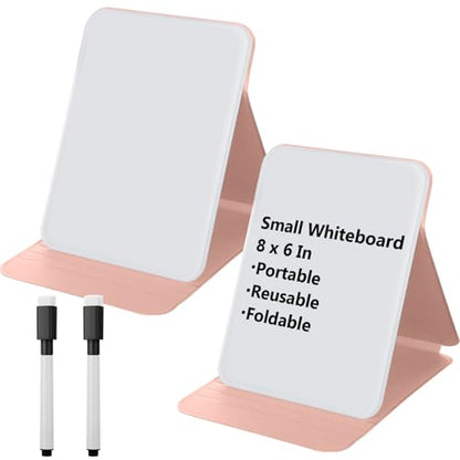 Dunzoom 2 Sets 4 Pcs Small Glass Desktop Whiteboard with Reversable Stand 8x6 Inch Mini Dry Erase White Board Easel with 2 Markers Reusable Desk Notepad for Home Office School Supplies (Pink) - color: Pink