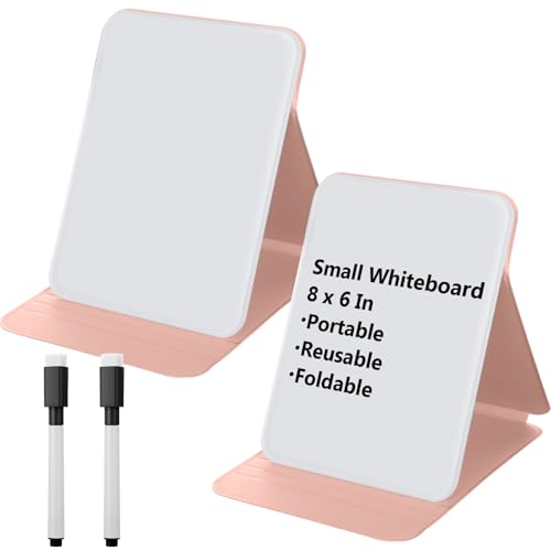 Dunzoom 2 Sets 4 Pcs Small Glass Desktop Whiteboard with Reversable Stand 8x6 Inch Mini Dry Erase White Board Easel with 2 Markers Reusable Desk Notepad for Home Office School Supplies (Pink) - color: Pink