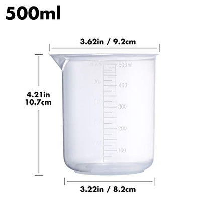 Plastic Beaker Set,5 Size Low Form Graduated Griffin Polypropylene Beakers