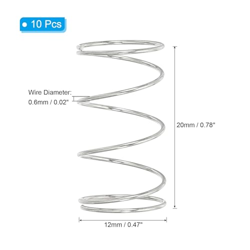 PATIKIL Compression Spring, 0.6mm Wire Dia x 12mm OD x 20mm L, 10 Pcs 304 Stainless Steel Mechanical Extension Small Springs Pen Springs Assortment Kit for Shop and Home Repairs - size: 0.6x12x20mm