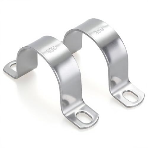 6 PCS 2-3/8 Inch, 304 Stainless Steel Thickened Pipe Clamps, Heavy-Duty Two Hole U-Bracket Conduit Clips for HVAC, Electrical, Plumbing, Secures Rigid Pipe/Tube on Wood/Metal/Concrete (60mm) - size: 2-3/8" (60mm)
