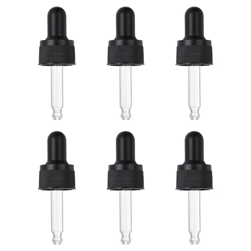 PATIKIL Glass Eye Dropper Caps, 6 Pcs Plastic Glass Dropper Closure Top for 5ml(1/6oz) Essential Oils Bottle, Perfume, Lab Experiments, Black - size: 5ml