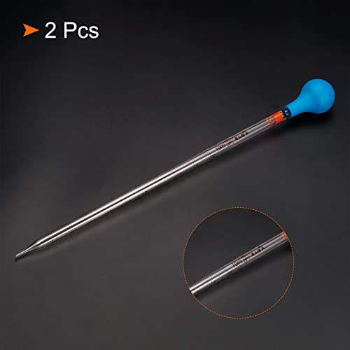 PATIKIL Graduated Dropper Pipettes Kit, 2pcs 10ml Borosilicate Glass Pipette with Rubber Cap for Transfer Liquid for Lab, Chemistry, Clear - size: 10ml