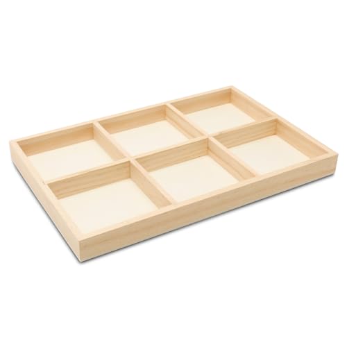DIY Rectangle Wooden Divided Serving Tray 12 x 8-inch, Pack of 5 6-Section Candy Tray for Vegetable & Fruit Party Platters, by Woodpeckers - size: 12" x 8" 6 Part