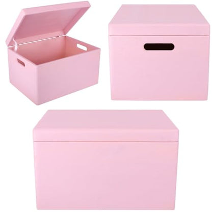 Creative Deco Large Pink Wooden Box Storage with Hinged Lid - color: Pink, size: XXL | Handles